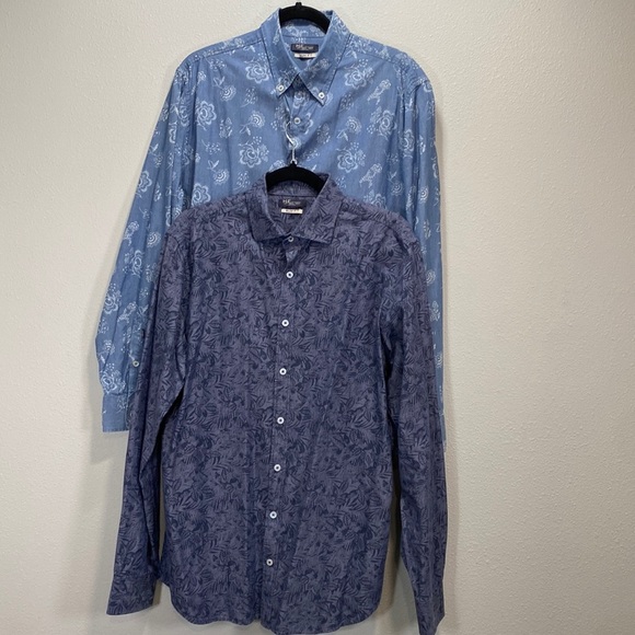 H.E. Mango dress shirts slim fit botanical floral denim look - Picture 1 of 9